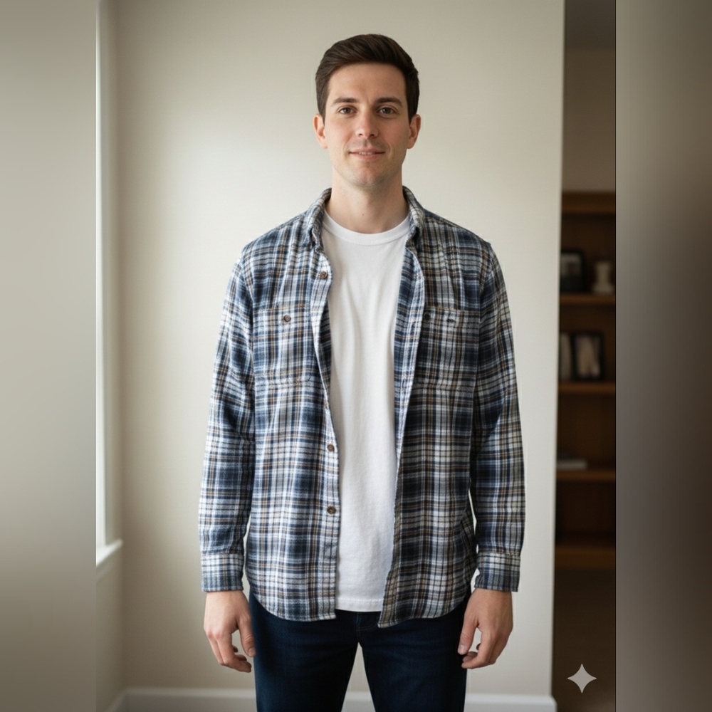Men's Carhartt Flannel Plaid Shirt 100% Cotton - Size Large-  EUC